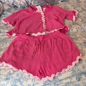 Pink Top and Short Set with Light Pink Trim